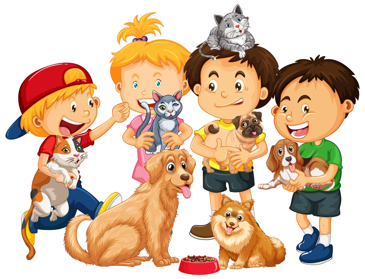 bambini con animali cani gatti