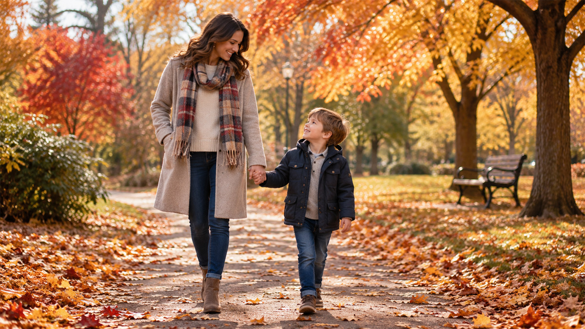 passeggiata mamma bambino nel parco